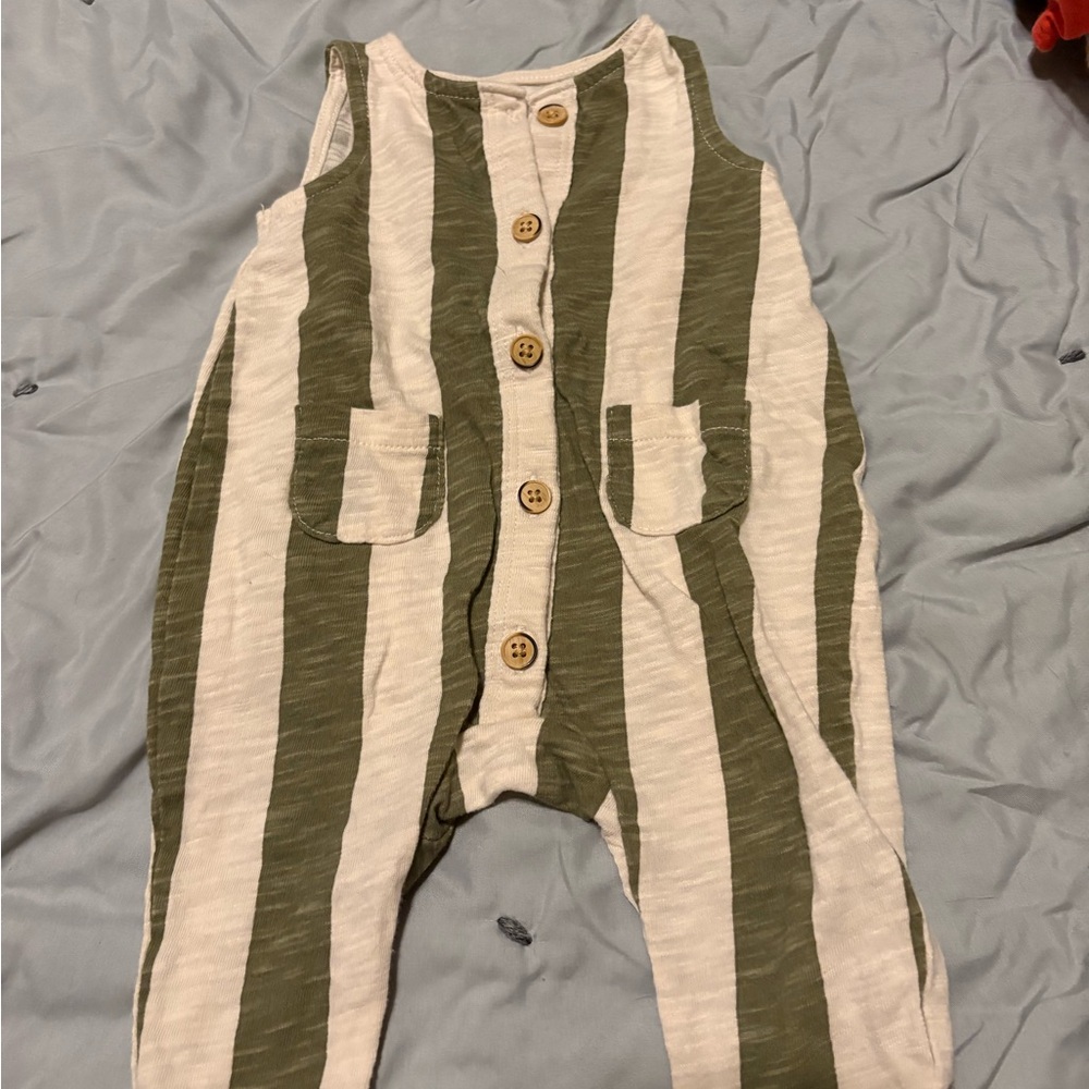Cat & Jack Olive and Cream Striped Kids Romper